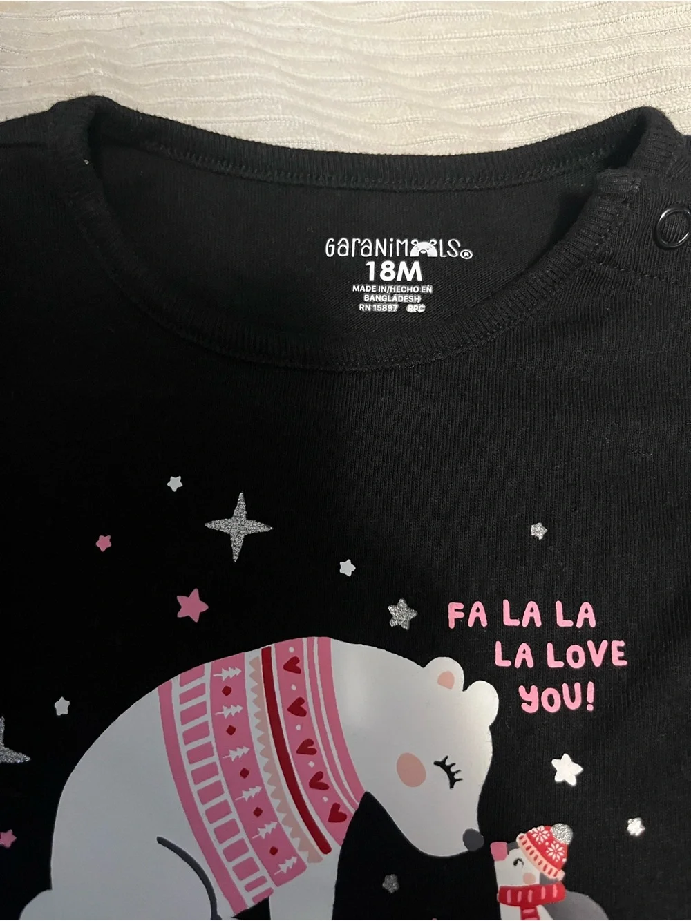 Black Polar Bear Graphic Long-Sleeve One-Piece for Kids
